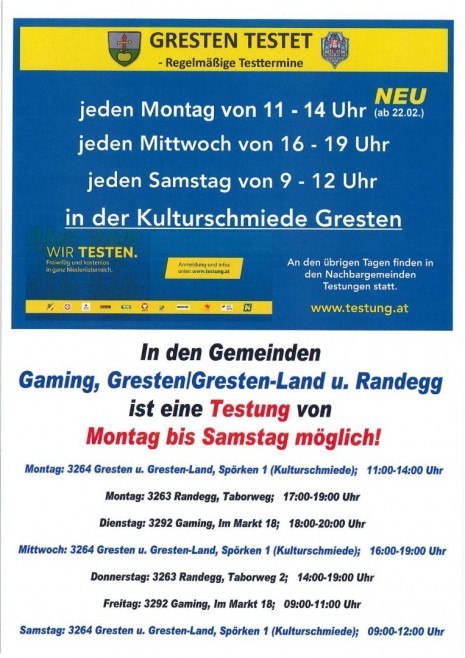 Regelmäßige Testtermine