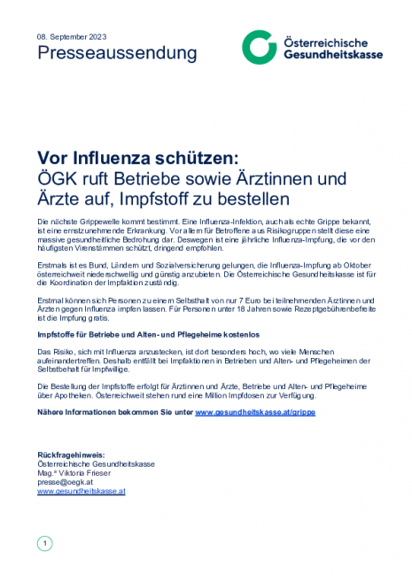20230908_PA_Vor Influenza schützen_ÖGK ruft auf, Impfstoff zu bestellen.pdf