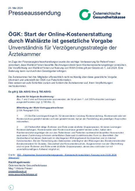 20240523_PA_ÖGK_Start der Online-Kostenerstattung durch Wahlärzte ist gesetzliche Vorgabe.pdf