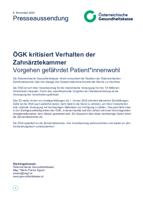 20241108_PA_ÖGK kritisiert Verhalten der Zahnärztekammer.pdf