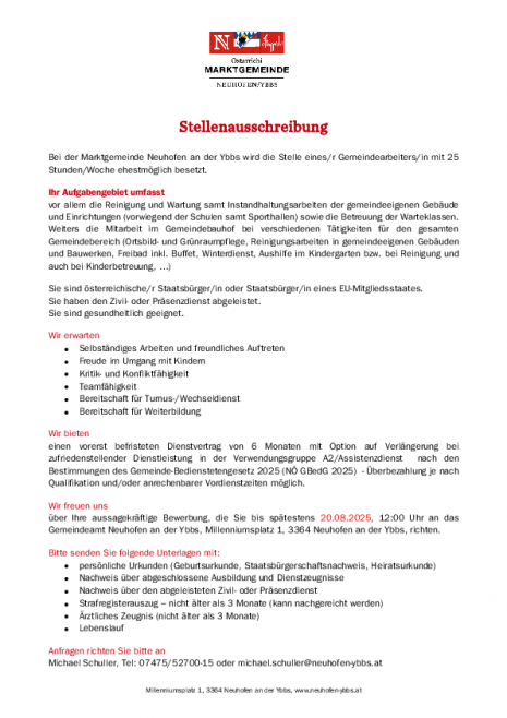 Stellenausschreibung Gemeindearbeiter - vorwiegend Schule Juni 2025.pdf