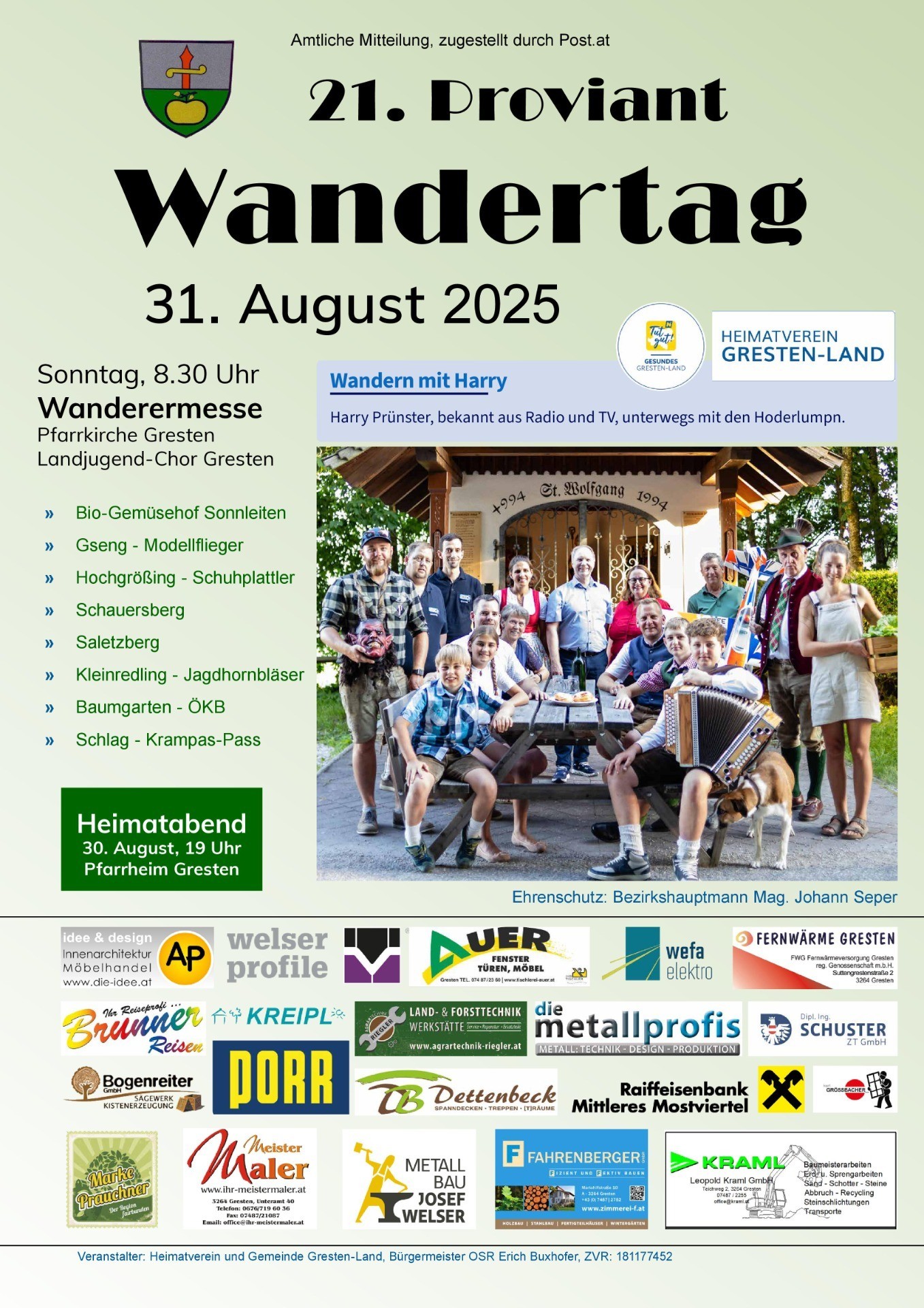 Heimatverein Greten-Land, Wanderung 30. August, 19 Uhr.