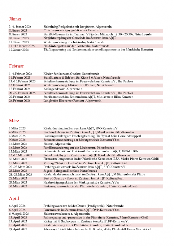 Veranstaltungskalender 2025