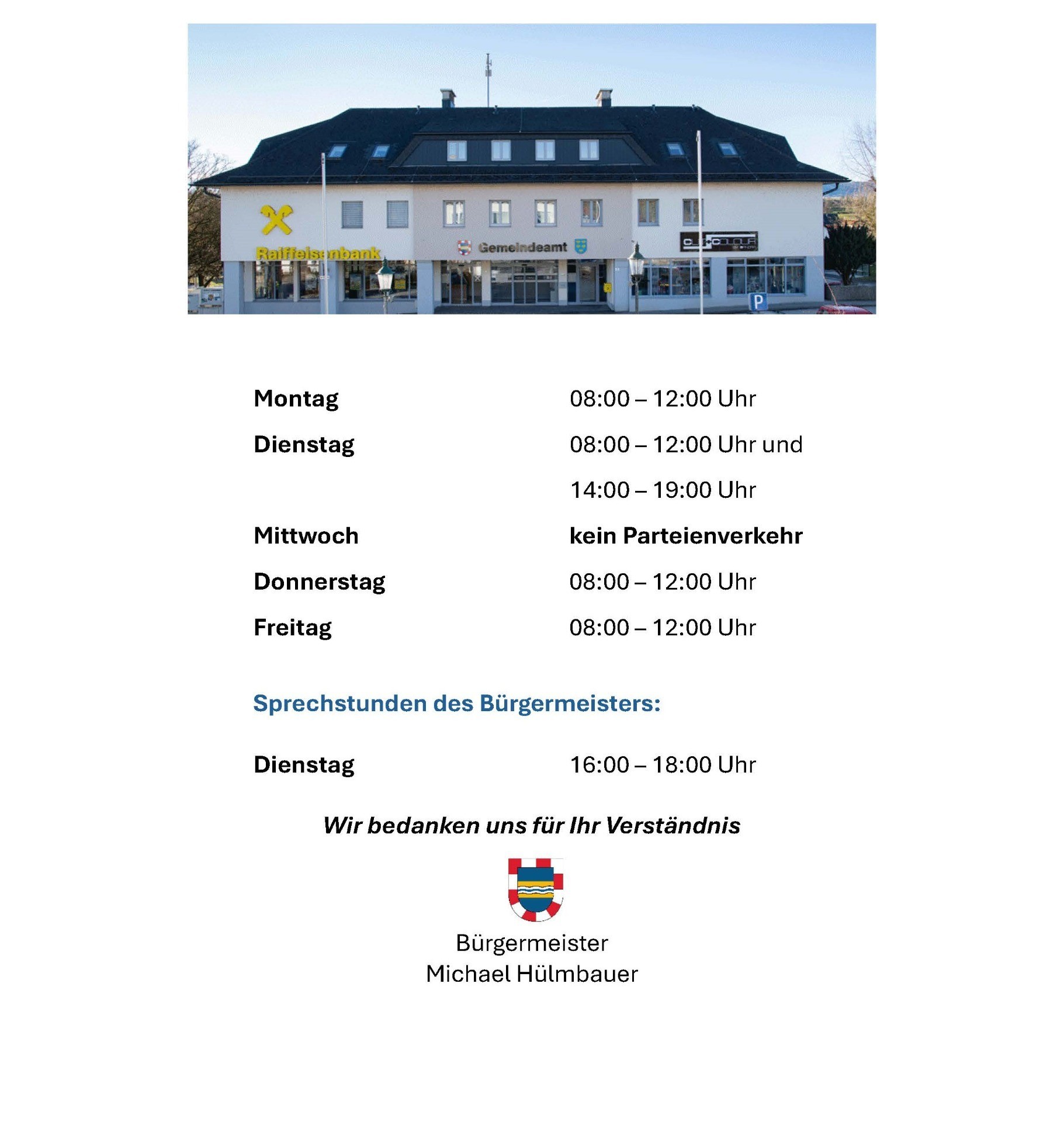 Neue Öffnungszeiten im Parteienverkehr