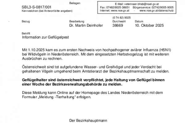 Information Geflügelpest