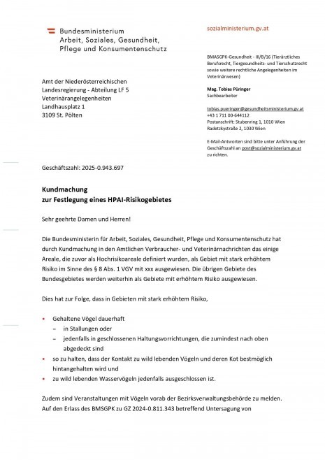 BEILAGE 3 Erlass des Ministeriums zur Kundmachung zur Festlegung eines HPAI-Risikogebietes_page-0001