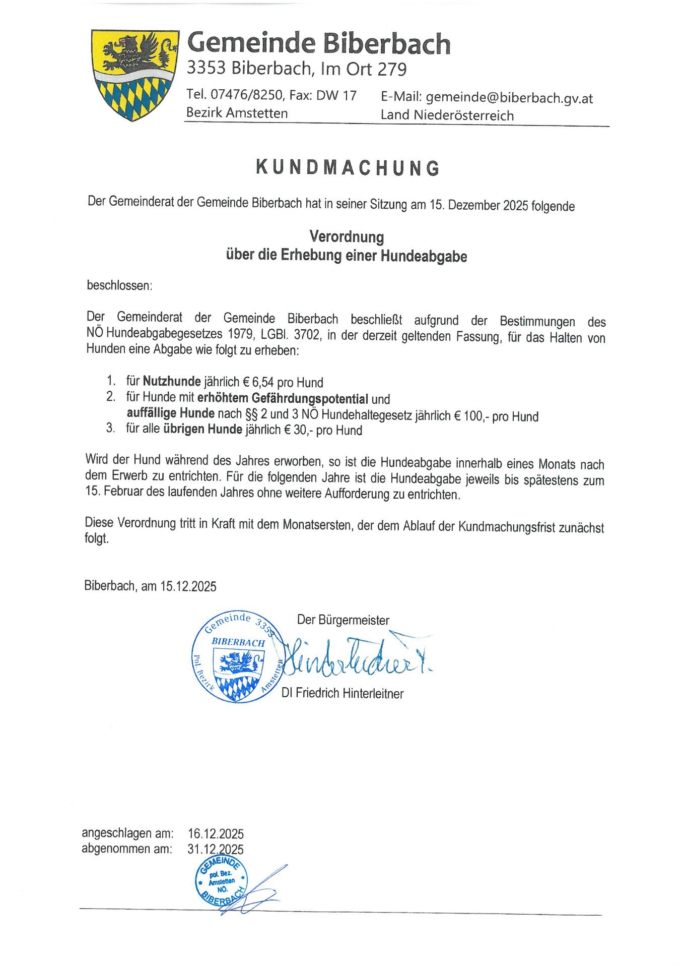 Kundmachung Verordnung Hundeabgabe, ab Jänner 2026.jpg