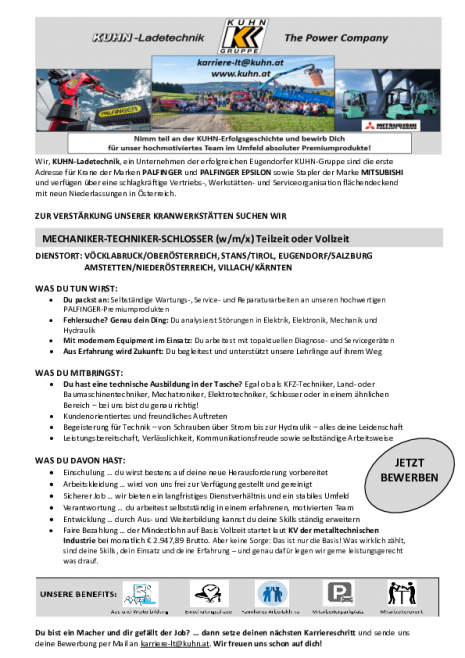 Mechaniker_Techniker_Schlosser Stans, Vöcklabruck, Eugendorf, Amstetten, Villach 03.11.2025