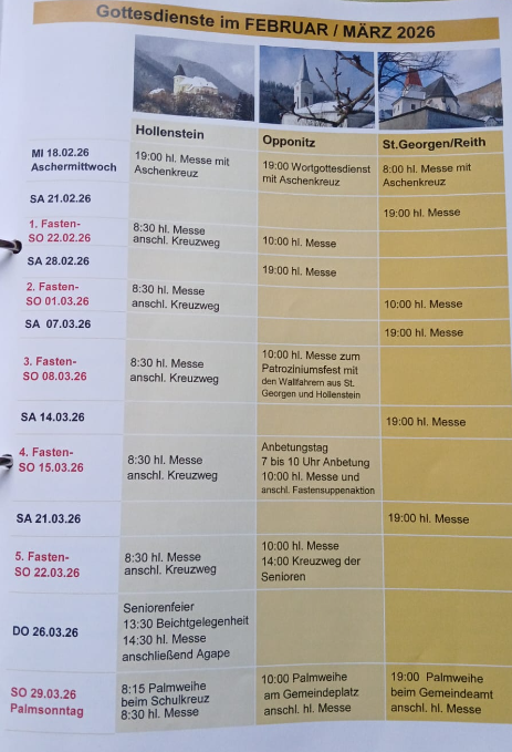Pfarrtermine Februar März 2026