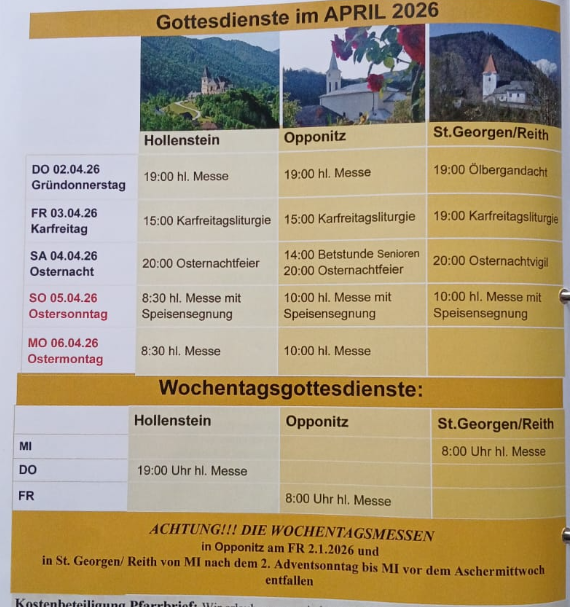 Pfarrtermine April 2026