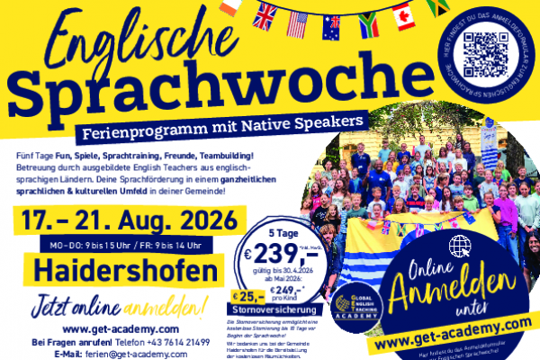 INSERAT_HAIDERSHOFEN_Englische Sprachwoche_SOMMER 2026