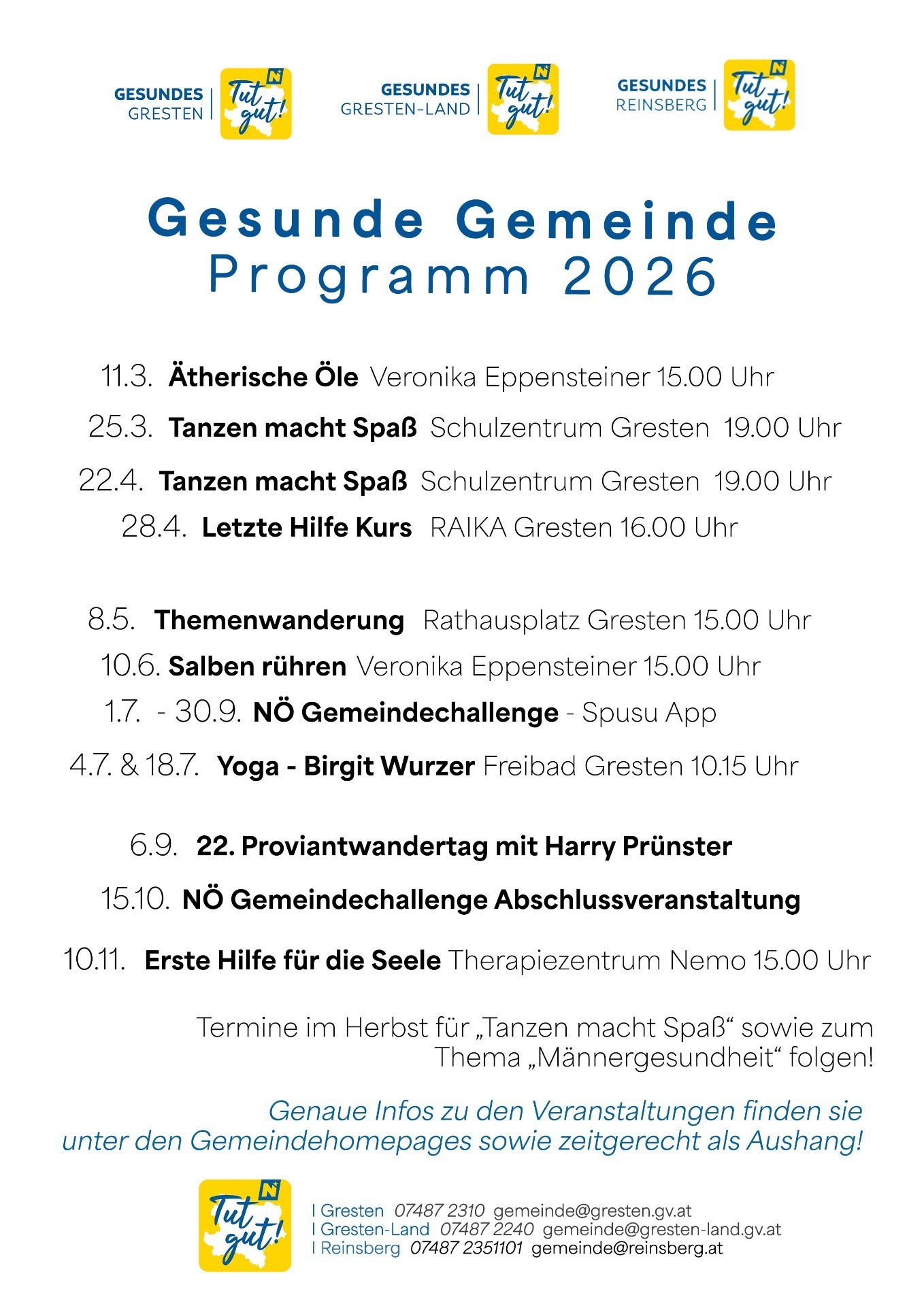 Gesunde Gemeinde - Übersicht 2026