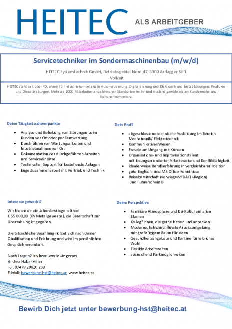 Stelleninserat Servicetechniker