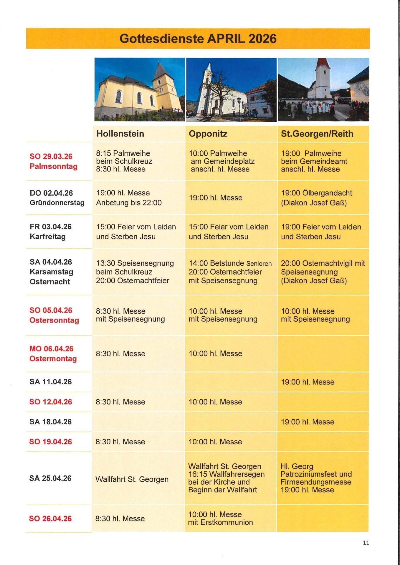 Gottesdienste April
