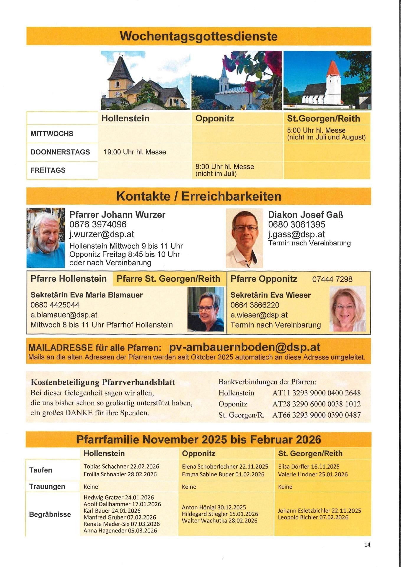 Wochentagsgottesdienste