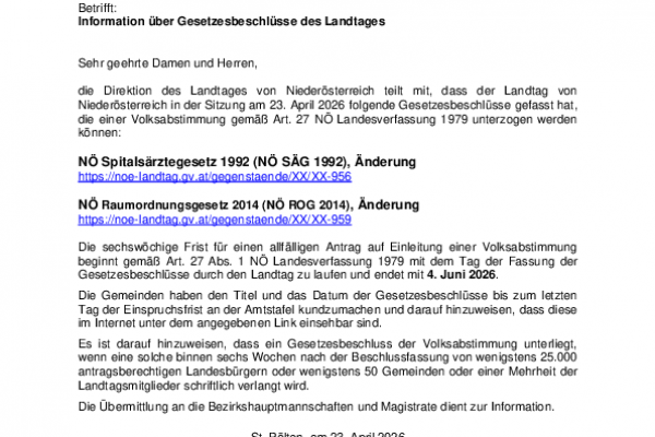 Information über Gesetzesbeschluss des Landtages_24.4.26