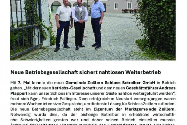 Pressetext - Neustart für Schloss Zeillern Mai 2026