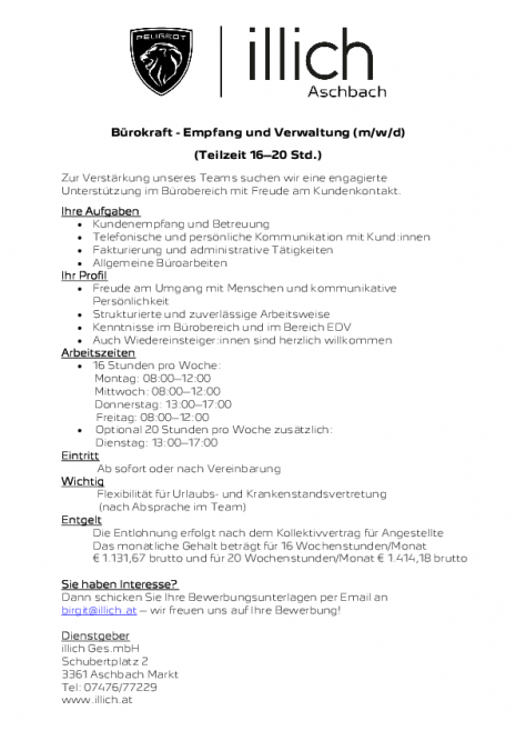 Stellenausschreibung Büro