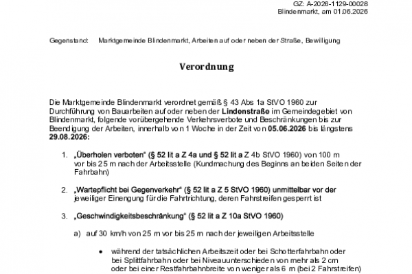 Verordnung_Straßenbauarbeiten Lindenstraße