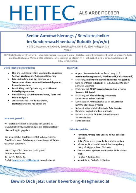 Stelleninserat Automatisierung_Servicetechniker