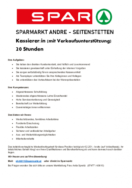 Inserat Marktmitarbeiter KassiererIn - Sparmarkt Seitenstetten (20 Stunden).pdf