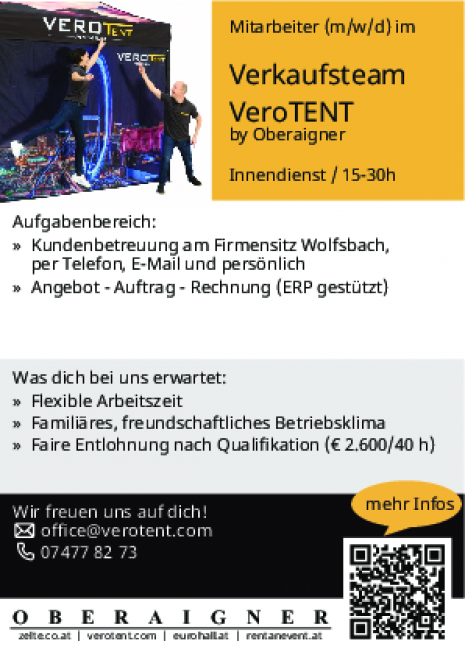 Verkauf VeroTENT Oberaigner