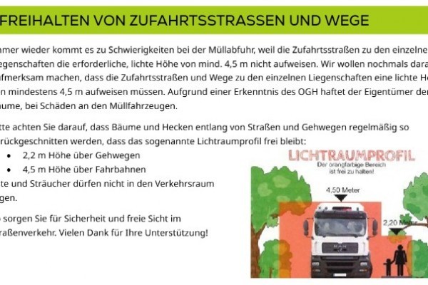 Freihalten von Zufahrtstraßen und Wege