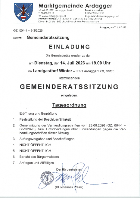 Einladung und Tagesordnung - Gemeinderatssitzung 14.07.2026, 19.00 Uhr - Landgasthof Winter - Amtstafel.pdf