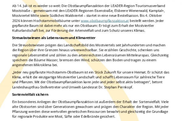 Presseaussendung-Start der Obstbaumpflanzaktion der Moststraße 2026