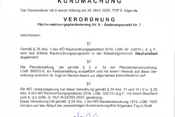Kundmachung - Flächenwidmungsplanänderung Nr. 6 - Änderungspunkt Nr. 7