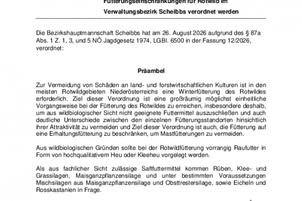 Notzeitfütterung sowie Fütterungseinschränkungen für Rotwild, Verordnung (§87a)