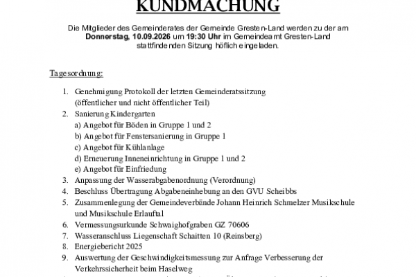 Kundmachung Gemeinderatssitzung 10.09.2026