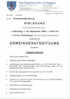 Einladung und Tagesordnung - Gemeinderatssitzung 22.09.2026, 19.00 Uhr - Gasthof Grünberger - Amtstafel