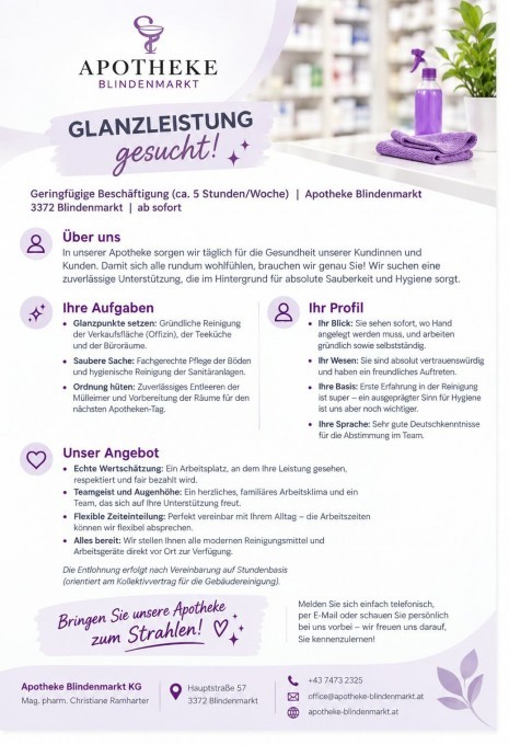 Stellenausschreibung Apotheke Blindenmarkt