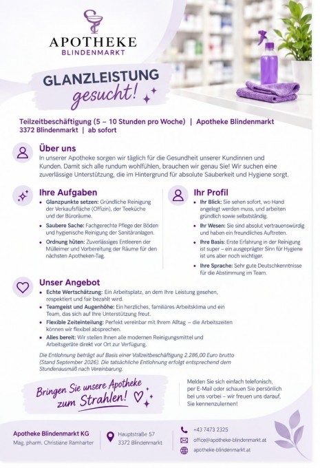 Stellenausschreibung Apotheke Blindenmarkt