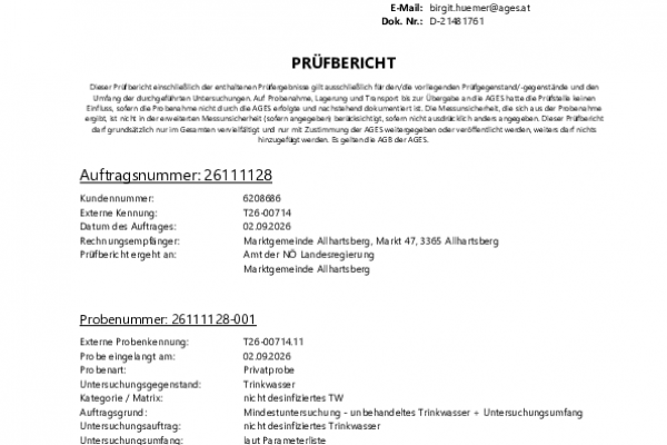Trinkwasserbefund