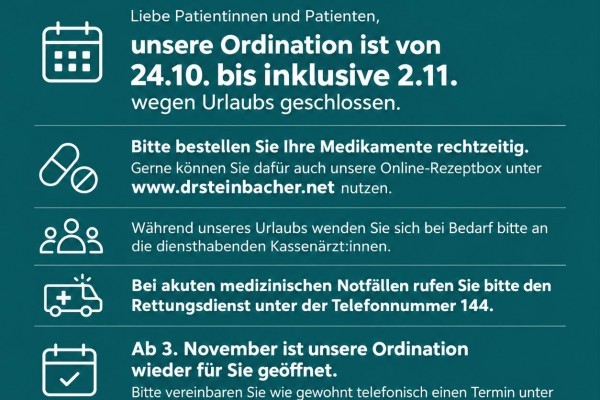 Urlaubsinformation Dr. Simon Steinbacher