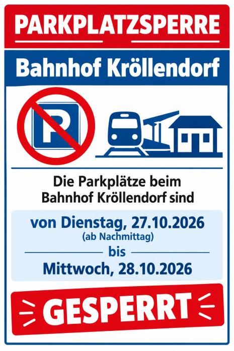 Parkplatzsperre am Bahnhof Kröllendorf