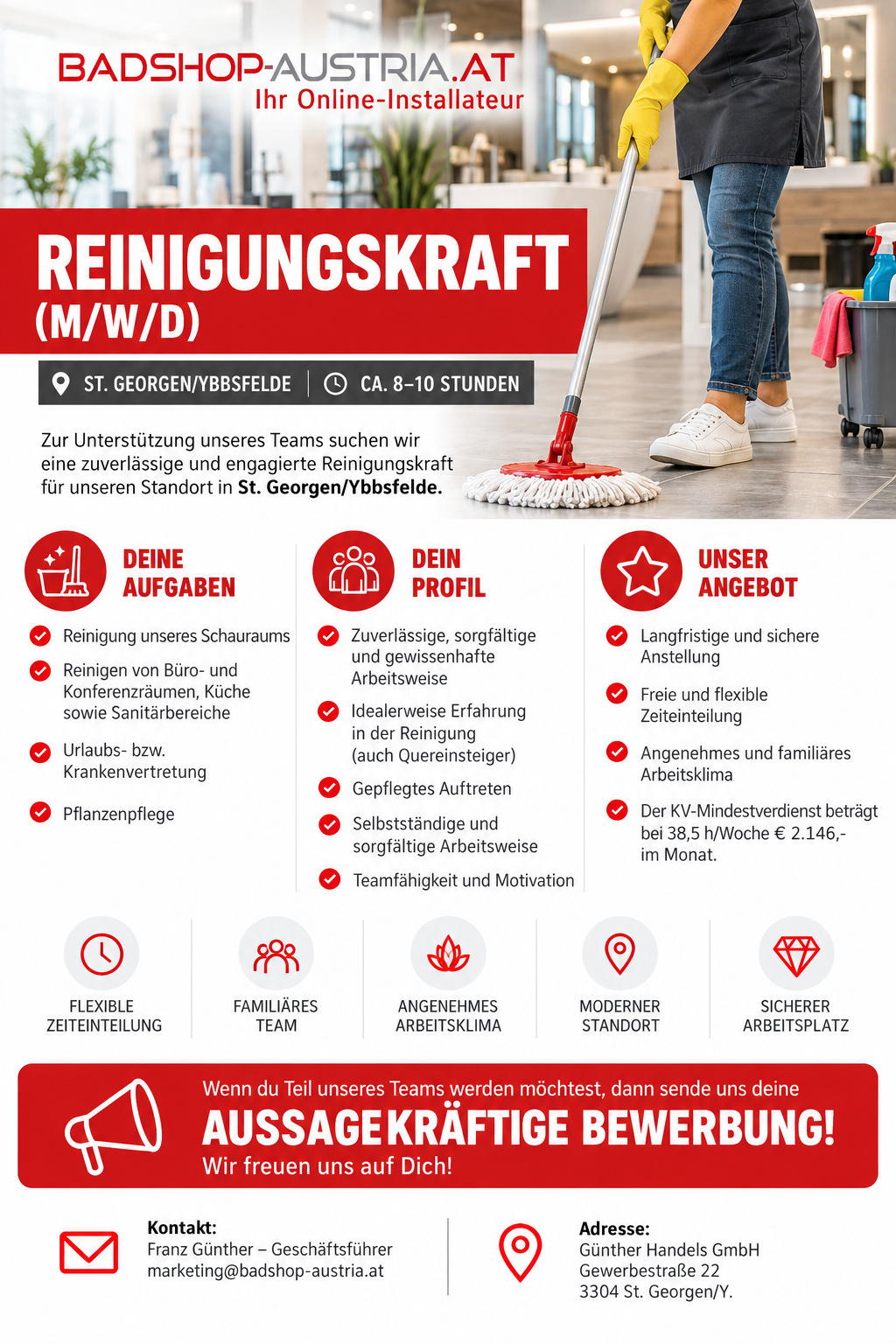 Reinigungskraft bei Badshop Austria
