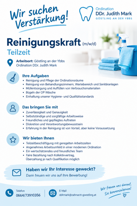 Stellenausschreiben Reinigungskraft