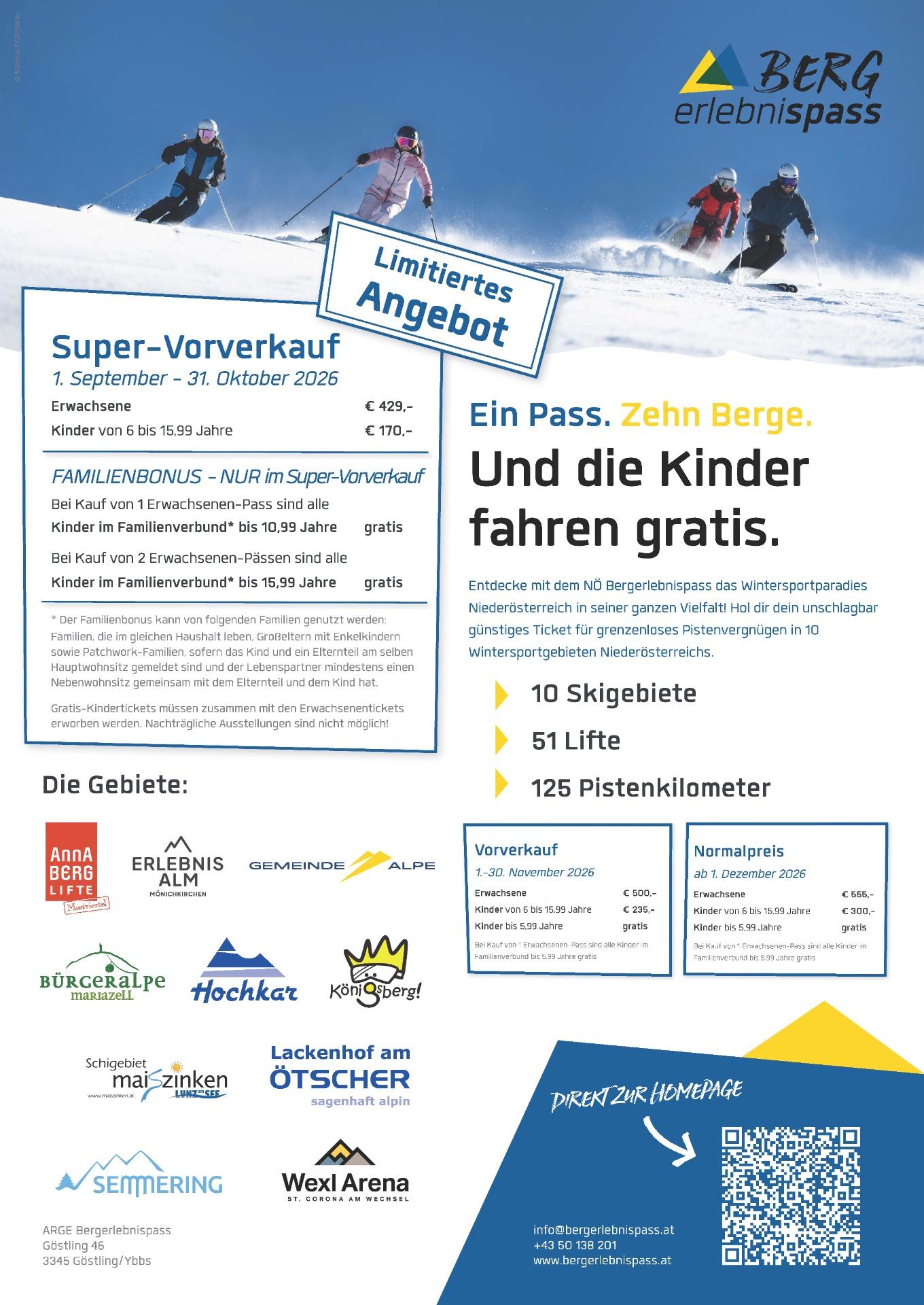 Skiurlaub Niederösterreich: Super-Vorverkauf für den Bergerlebnispass bis 31. Oktober 2026.