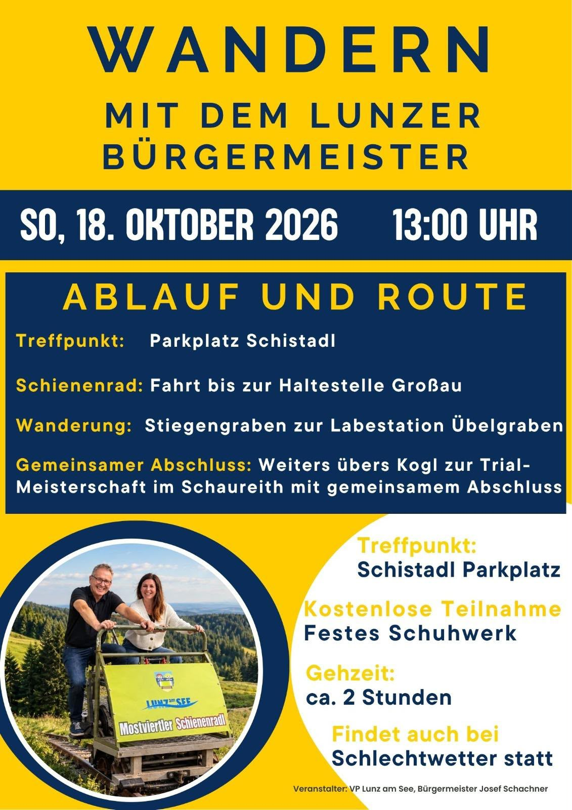 Wandern mit Bürgermeister Josef Schachner am Mostviertler Schienenrad in Lunz am See